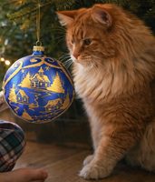 Eksklusiv matblå julekugle i glas 15 cm – nærbillede af gulddekoration og krystaldetaljer